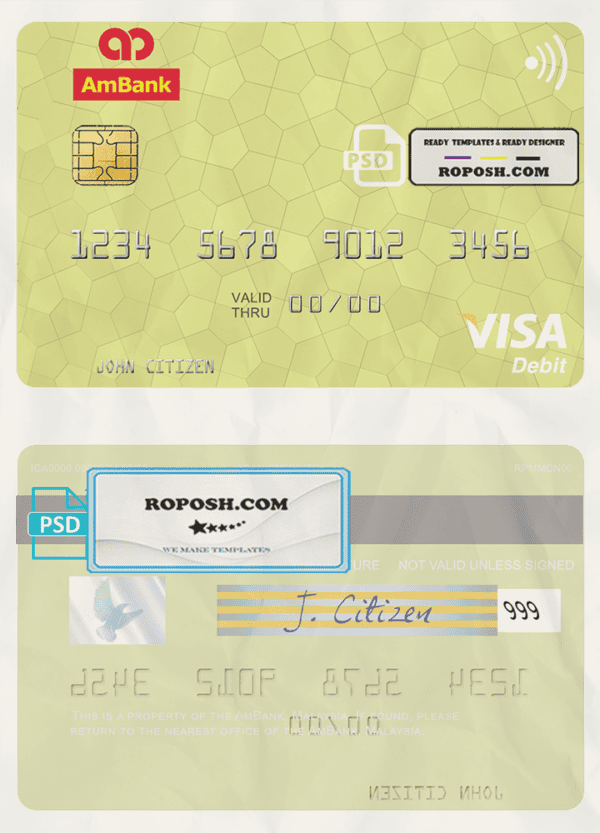 Malaysia AmBank visa credit card template in PSD format
