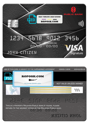Malaysia Public bank visa signature card, fully editable template in PSD format