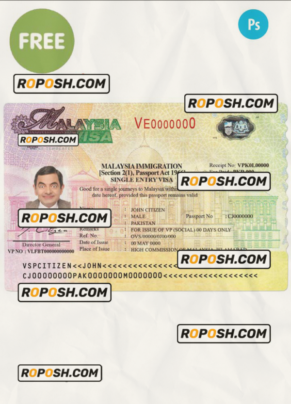 Malaysia Visa Psd Template Completely Editable Roposh 5267