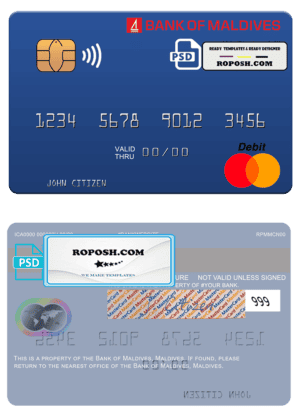 Maldives Bank of Maldives mastercard credit card template in PSD format