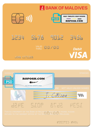 Maldives Bank of Maldives visa credit card template in PSD format