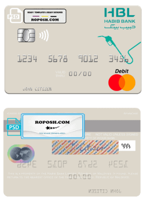Maldives Habib Bank Limited mastercard credit card template in PSD format
