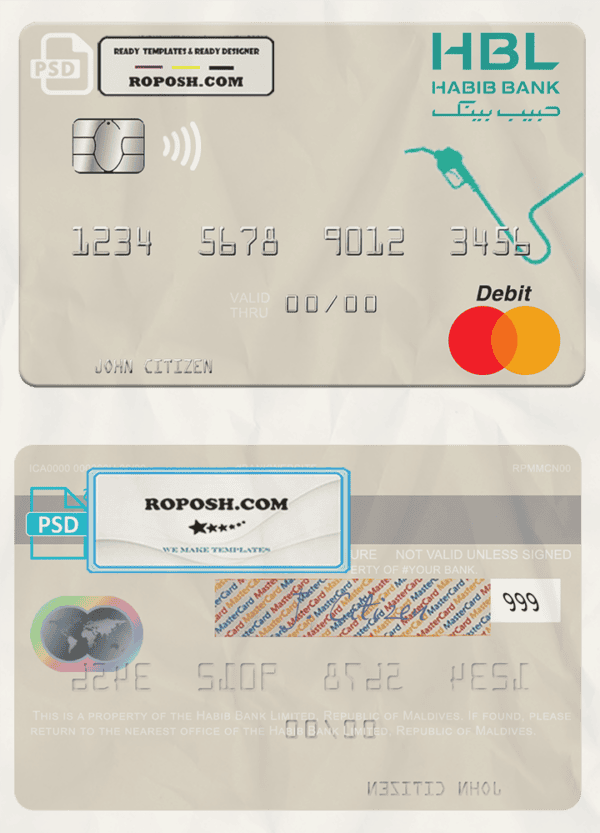 Maldives Habib Bank Limited mastercard credit card template in PSD format