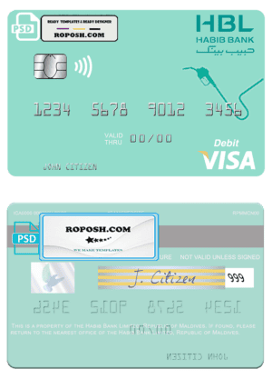 Maldives Habib Bank Limited visa card fully editable template in PSD format