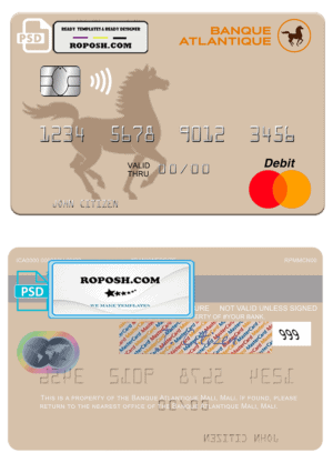 Mali Banque Atlantique mastercard credit card template in PSD format