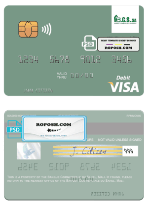 Mali Banque Commerciale du Sahel visa card fully editable template in PSD format