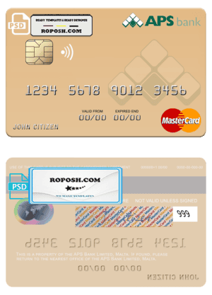 Malta APS Bank Limited mastercard credit card template in PSD format
