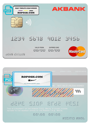 Malta Akbank T.A.Ş. mastercard credit card template in PSD format