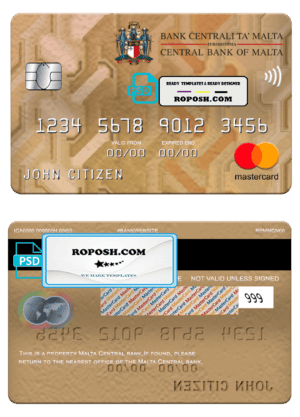 Malta Central bank mastercard, fully editable template in PSD format