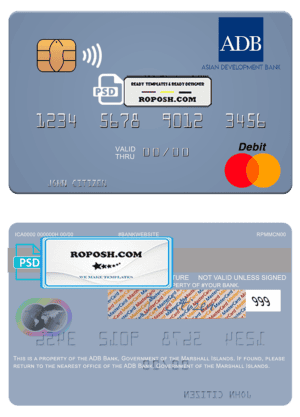 Marshall Islands ADB Bank mastercard credit card template in PSD format