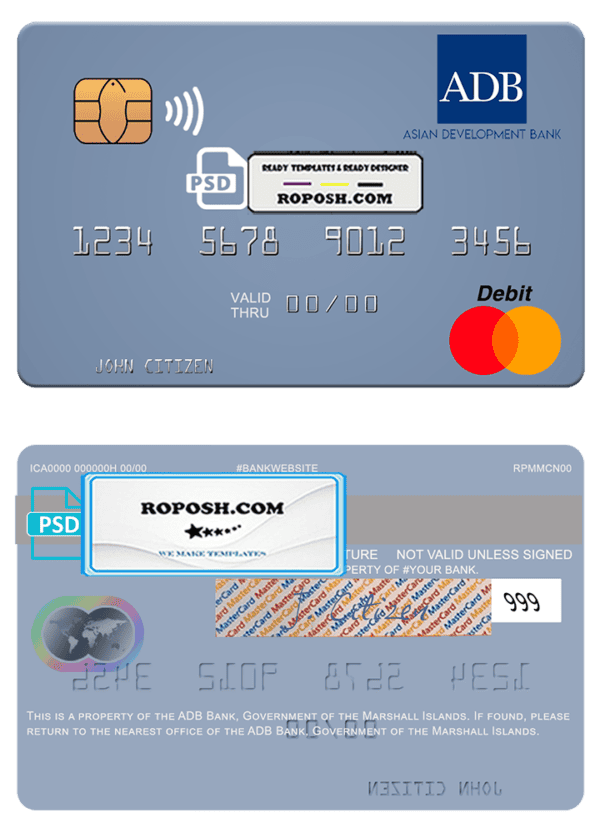 Marshall Islands ADB Bank mastercard credit card template in PSD format