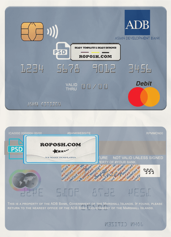 Marshall Islands ADB Bank mastercard credit card template in PSD format
