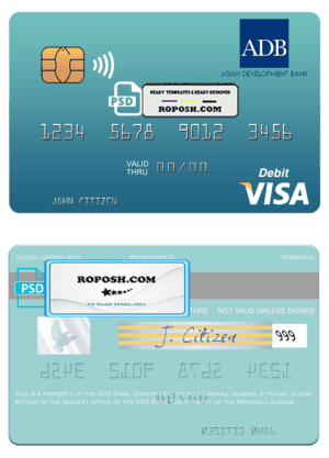Marshall Islands ADB Bank visa credit card template in PSD format