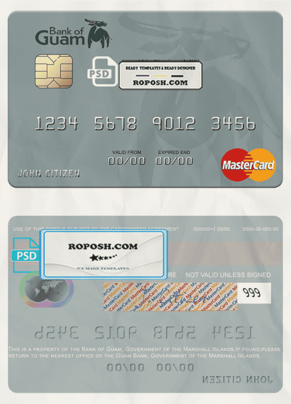 Marshall Islands Bank of Guam mastercard fully editable credit card template in PSD format