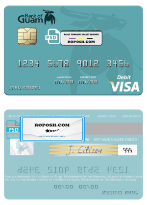 Marshall Islands Bank of Guam visa credit card fully editable template in PSD format