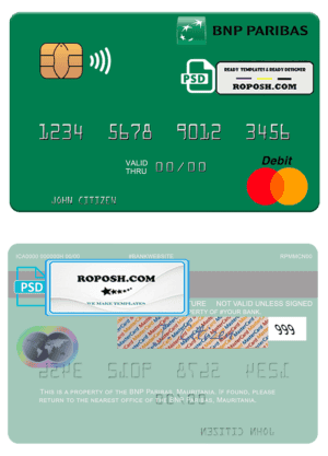 Mauritania BNP Paribas mastercard fully editable template in PSD format