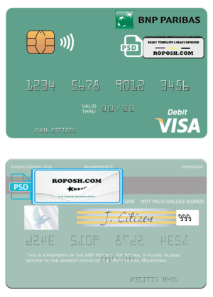 Mauritania BNP Paribas visa card fully editable template in PSD format
