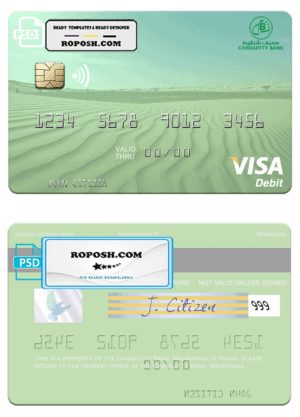 Mauritania Chinguitty Bank visa card fully editable template in PSD format