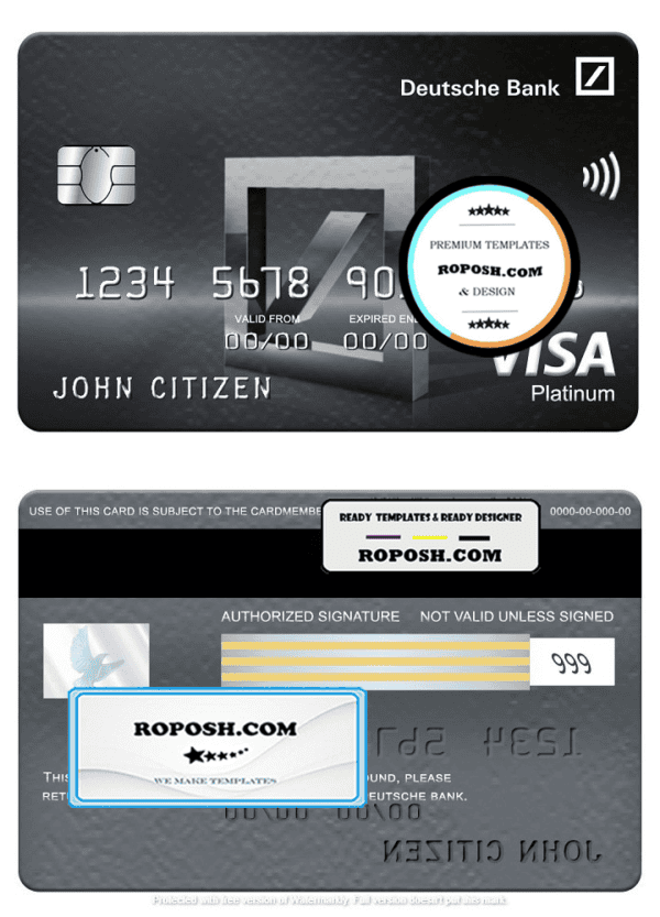 Mexico Deutsche bank visa platinum card, fully editable template in PSD format