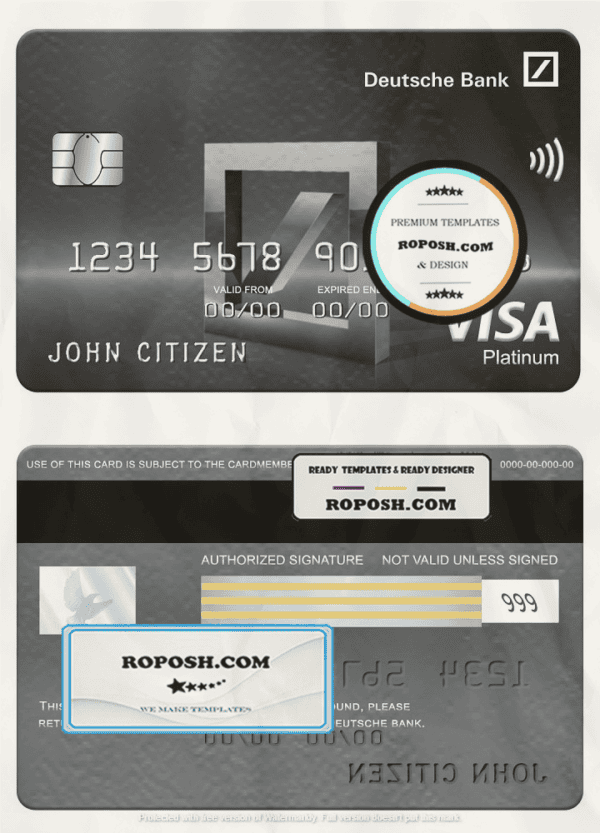 Mexico Deutsche bank visa platinum card, fully editable template in PSD format