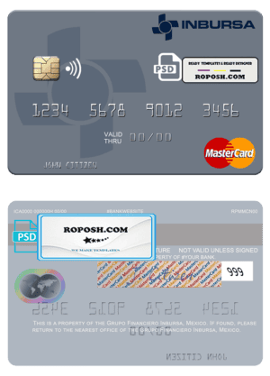Mexico Grupo Financiero Inbursa mastercard credit card template in PSD format