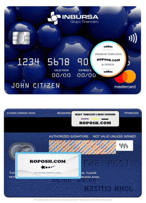 Mexico Inbursa bank mastercard, fully editable template in PSD format