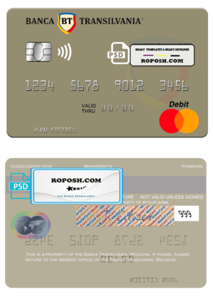 Moldova Banca Transilvania bank mastercard, fully editable template in PSD format