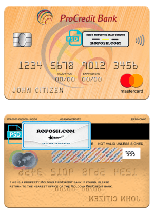 Moldova Procredit bank mastercard, fully editable template in PSD format
