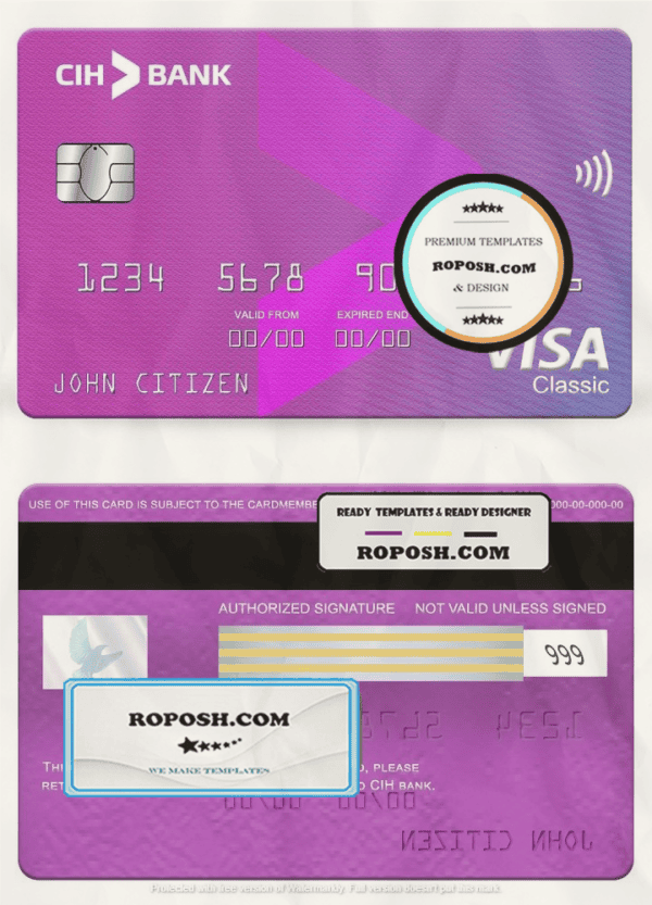 Morocco CIH bank visa classic card, fully editable template in PSD format