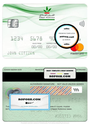 Morocco Credit Agricole bank mastercard, fully editable template in PSD format