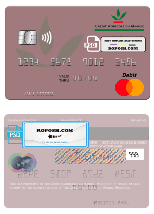 Morocco Crédit Agricole du Maroc bank mastercard, fully editable template in PSD format
