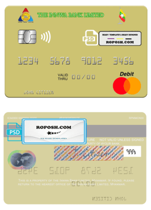 Myanmar Innwa Bank Limited mastercard, fully editable template in PSD format