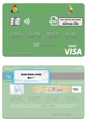 Myanmar Innwa Bank Limited visa debit card, fully editable template in PSD format