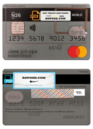 Germany N26 bank mastercard template in PSD format, fully editable