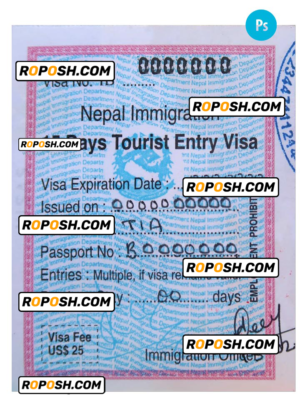 NEPAL tourist entry visa PSD template, with fonts