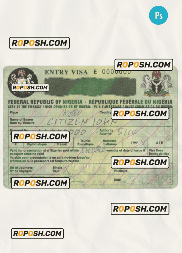 Nigeria entry visa PSD template, fully editable
