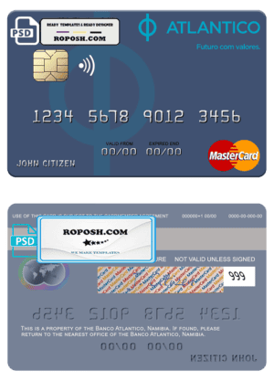 Namibia Banco Atlantico mastercard, fully editable template in PSD format