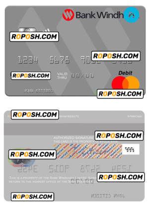 Namibia Bank Windhoek Limited mastercard credit card, fully editable template in PSD format