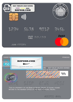 Nauru Bank of Nauru mastercard, fully editable template in PSD format