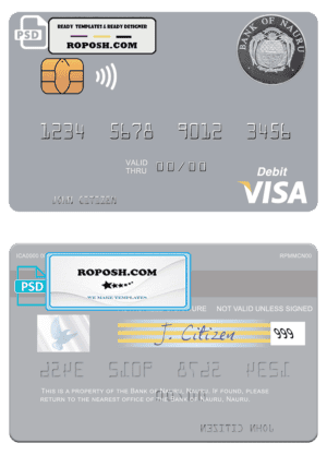 Nauru Bank of Nauru visa debit card, fully editable template in PSD format
