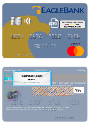 Nauru Eagle Bank Inc mastercard, fully editable template in PSD format
