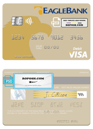 Nauru Eagle Bank Inc visa debit card, fully editable template in PSD format