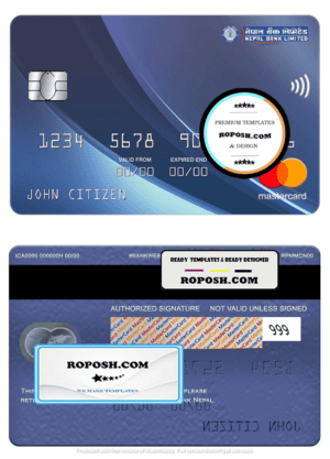 Nepal bank Nepal mastercard, fully editable template in PSD format