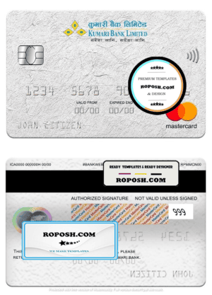 Nepal Kumari bank mastercard, fully editable template in PSD format