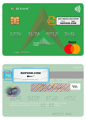 Nepal Nabil bank mastercard, fully editable template in PSD format