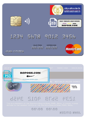 Nepal Rastriya Banijya Bank (RBB) mastercard, fully editable template in PSD format