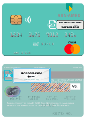 Netherlands ABN AMRO Bank mastercard credit card template in PSD format
