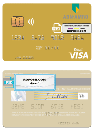 Netherlands ABN AMRO Bank visa debit card template in PSD format