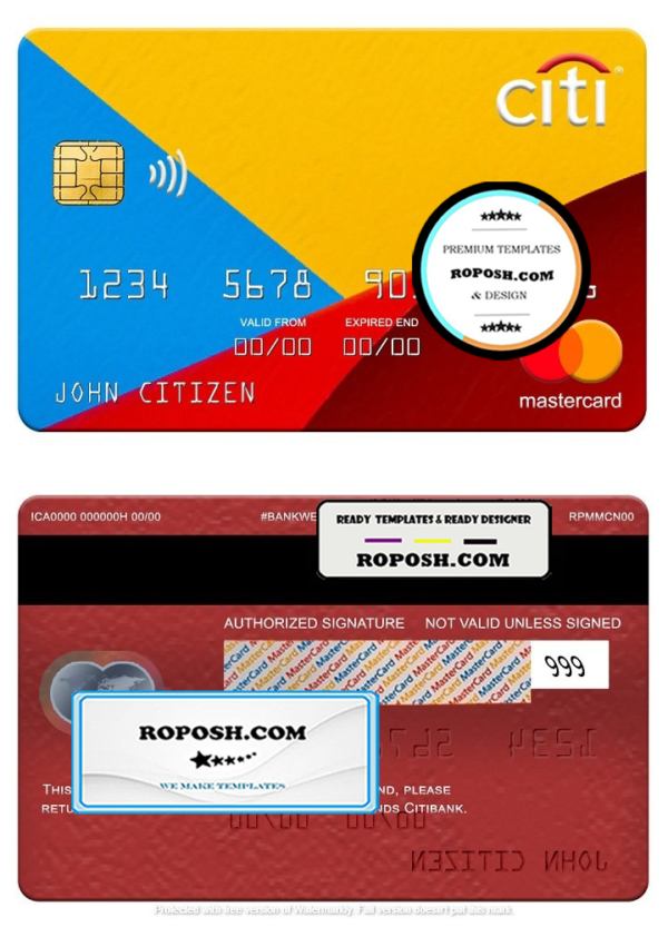 Netherlands Citibank mastercard template in PSD format, fully editable