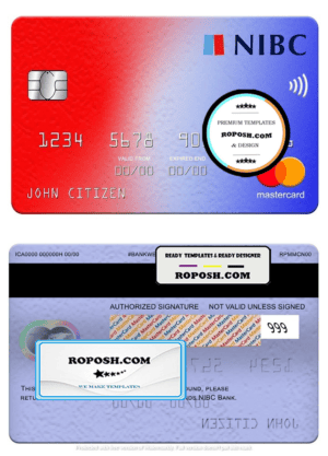 Netherlands NIBC bank mastercard, fully editable template in PSD format